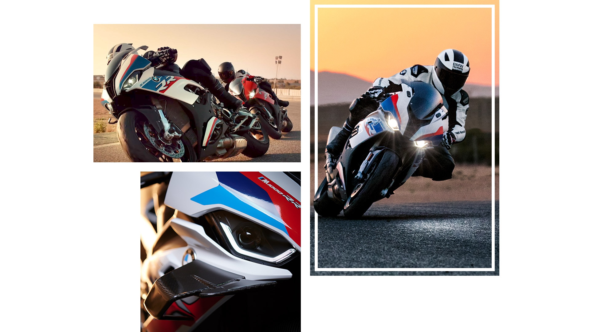Fotografías de collage que muestran la S 1000 RR y la M 1000 RR en movimiento.